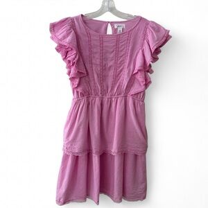 Japna Pink Lace Trim Flutter Sleeve Mini Dress Size Large